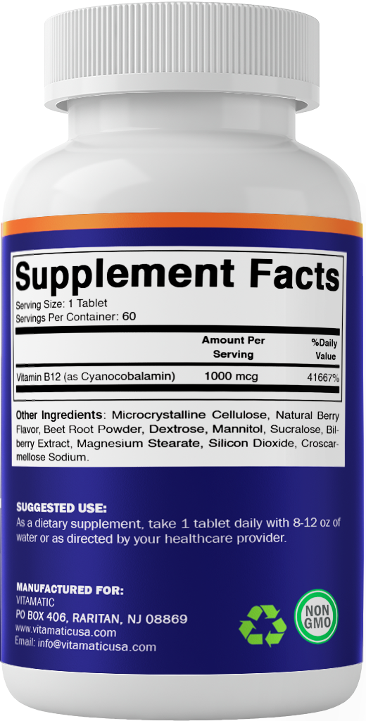 Vitamin B12 1000 mcg Fast Dissolve – 60 Tablets – Natural Berry Flavor