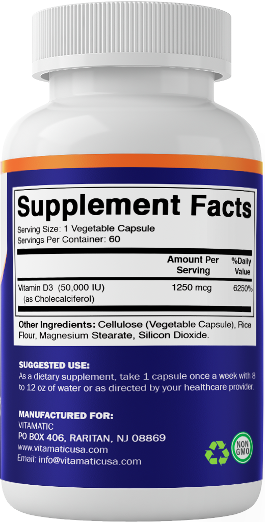 Vitamin D3 50000 IU Weekly Dose - 60 Veggie Capsules