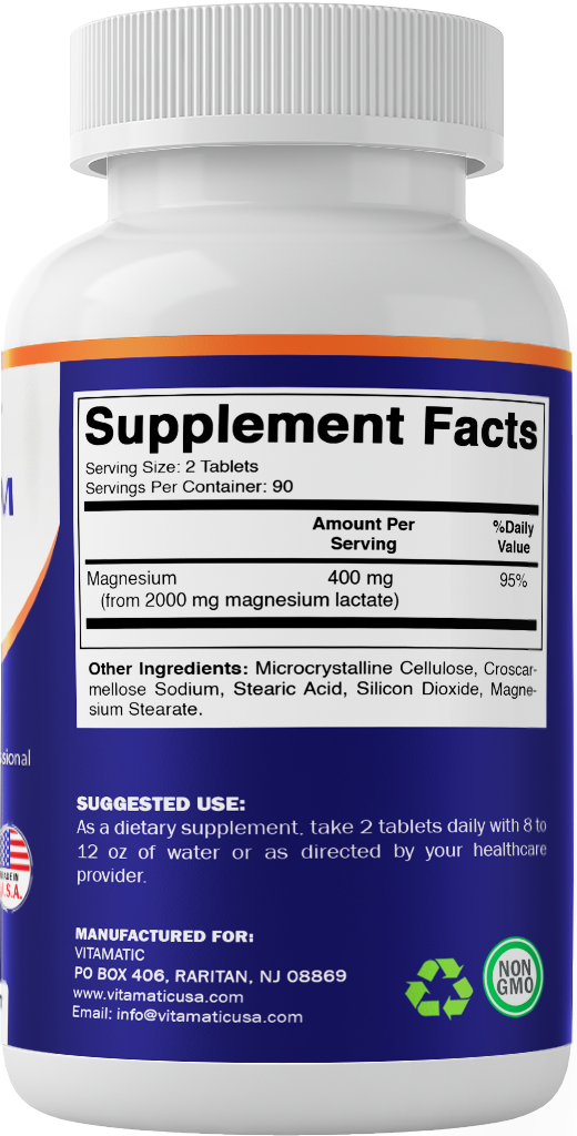 Magnesium Lactate 2000mg per Serving – 180 Tablets