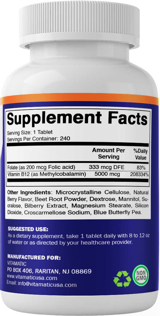 Methyl B12 5000 mcg – Natural Berry Flavor – 240 Fast Dissolve Tablets
