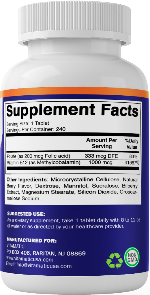 Methyl B12 1000 mg – Natural Berry Flavor – 240 Fast Dissolve Tablets