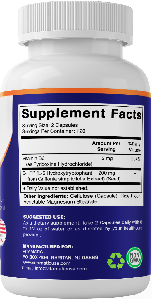 5-HTP 200mg with B6 5mg Per Serving - 240 Vegetarian Capsules