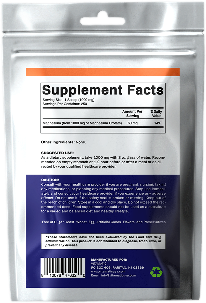 Magnesium Orotate 1000 mg per Serving 250 Grams - 250 Servings