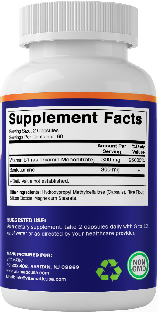 Benfotiamine 300mg + Vitamin B1 300 mg - 120 Vegetable Capsules