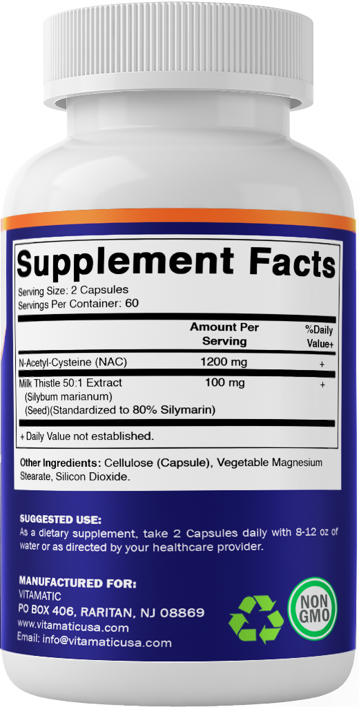 NAC Supplement N-Acetyl-L-Cysteine (NAC) with Milk Thistle Extract - 120 Veg Capsules