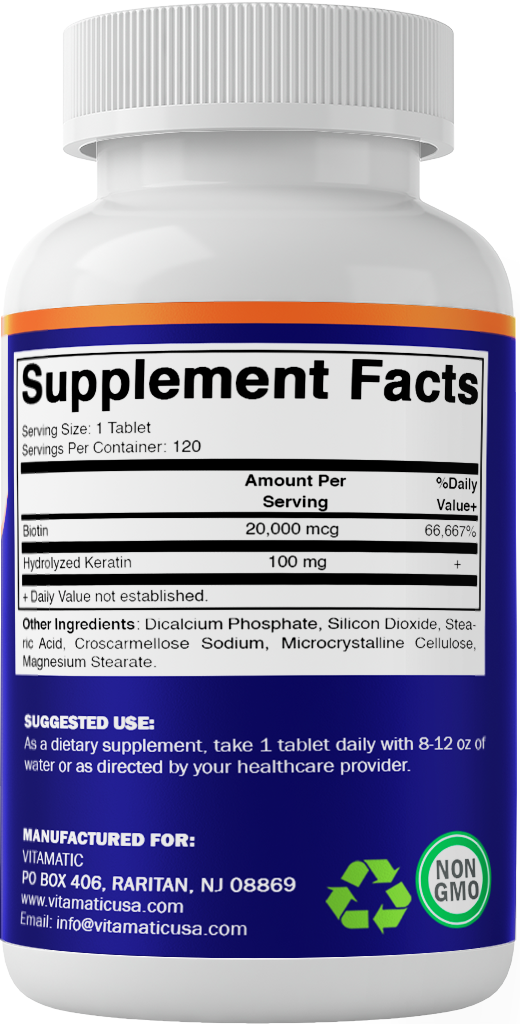 Biotin 20,000mcg with Keratin - 120 Vegetarian Tablets