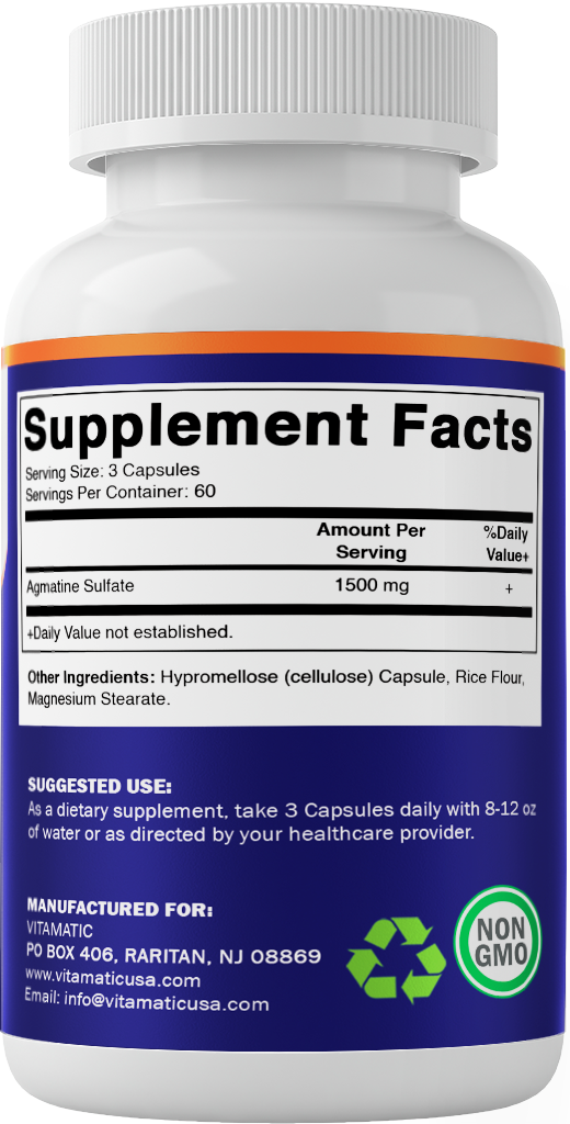 Vitamatic Agmatine Sulfate 1500mg Per Serving - 180 Veg Capsules