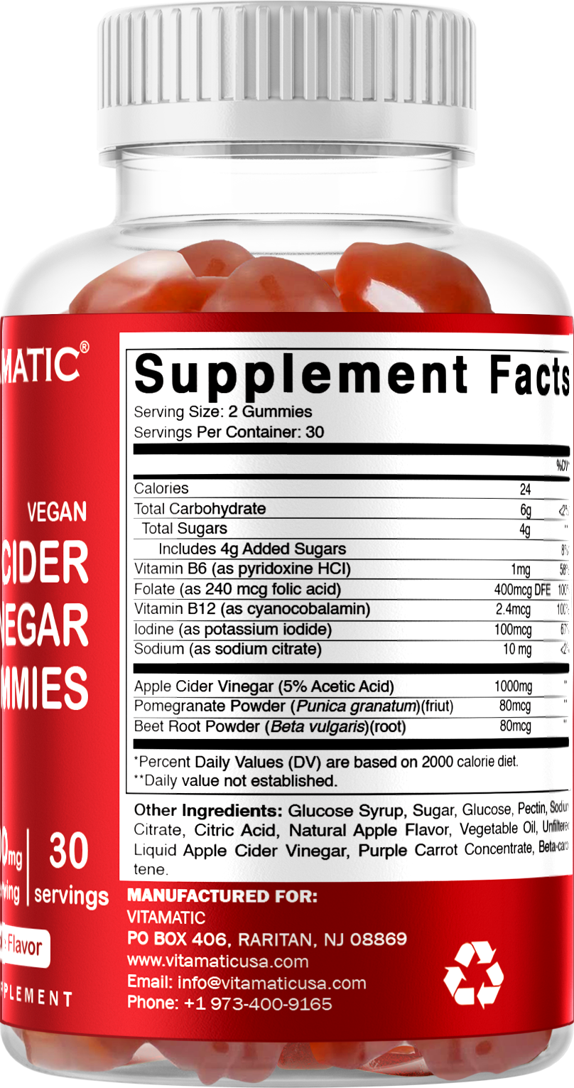 Apple Cider Vinegar  1000 mg 60 Vegan Gummies