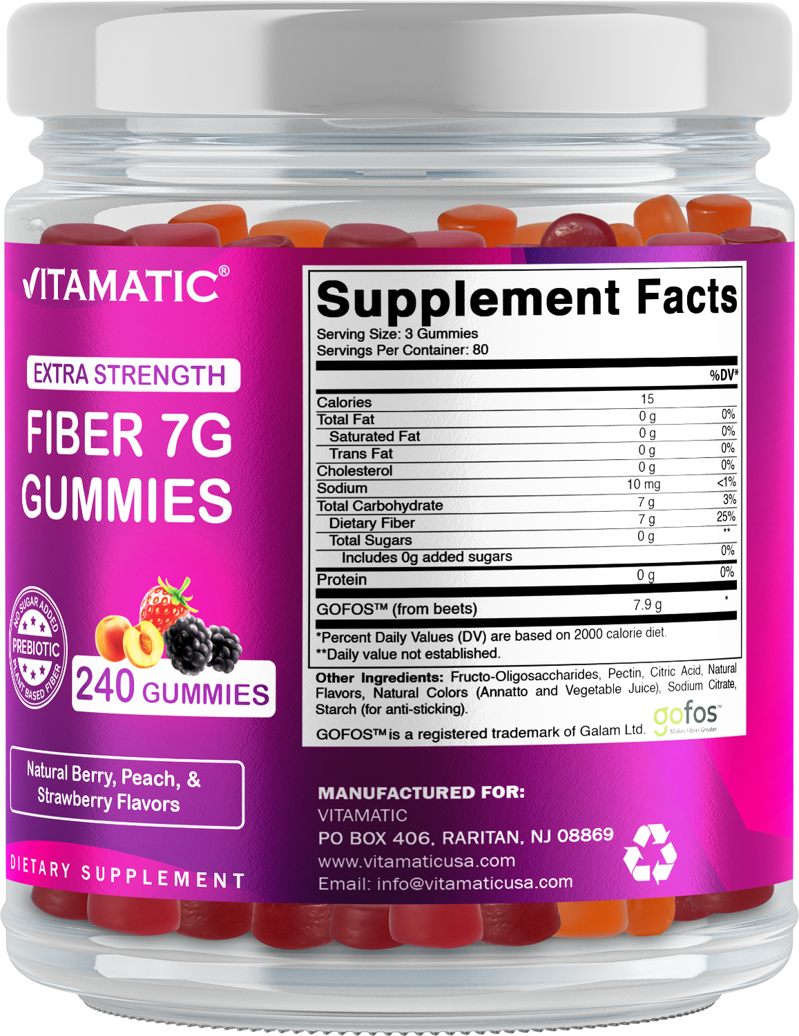 Prebiotic Fiber Gummies for Adults- 240 Pectin Based Gummies, Digestive Health & Regularity Support