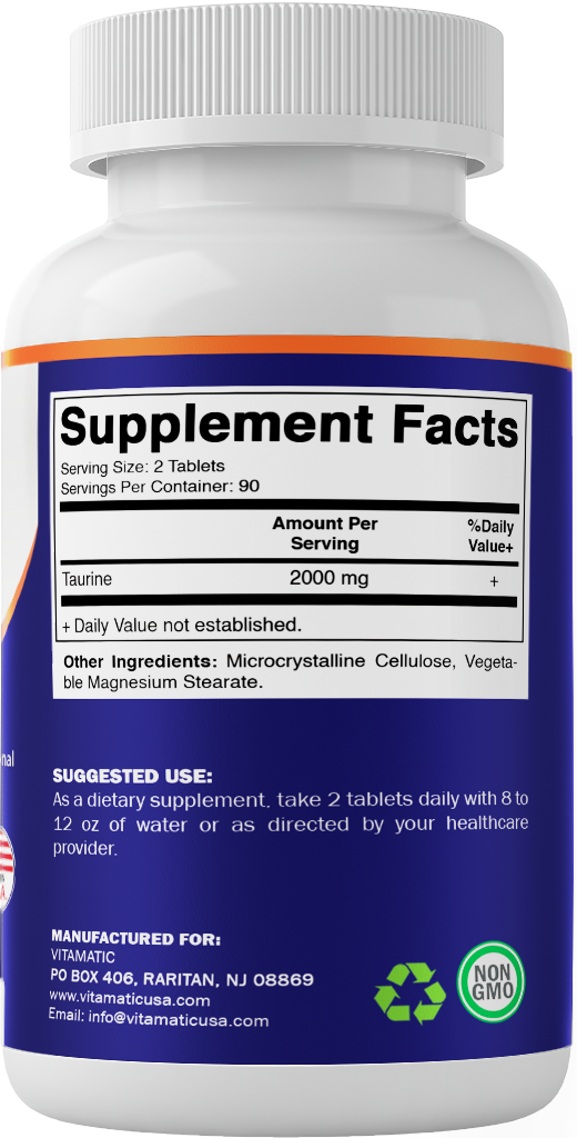Taurine 2000mg Vegetarian Tablets, 180 Count, Non-GMO, Gluten Free