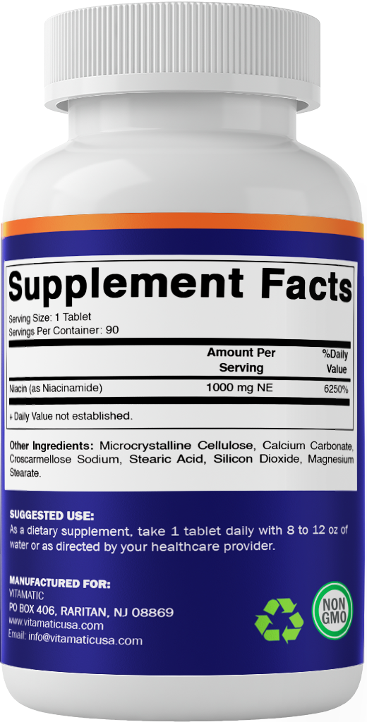 Vitamatic Niacinamide 1000 mg 90 Tablets - Flush Free Vitamin B3