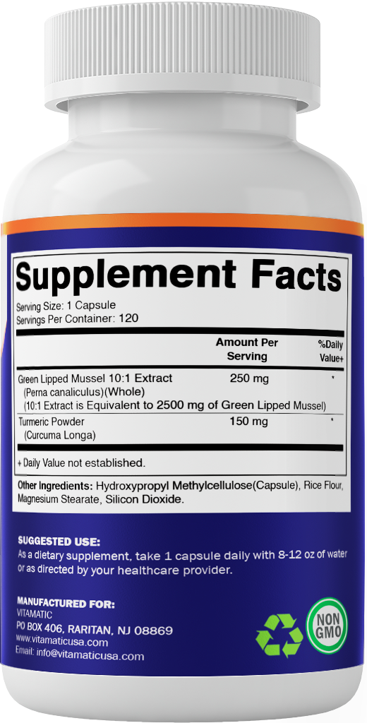 Green Lipped Mussel 2500 mg Equivalent with Turmeric - 120 Veg Capsules