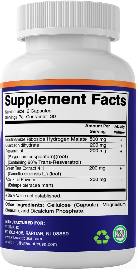 Vitamatic NAD Nicotinamide Riboside Supplement 1300mg 60 Ct - Support Healthy