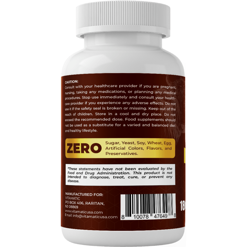 Vitamatic Grass-Fed Beef Pancreas 180 Capsules – Freeze-Dried, Non-GMO, Bovine Supplement – Pasture-Raised -Based Formula (180 Capsules, Pancreas)