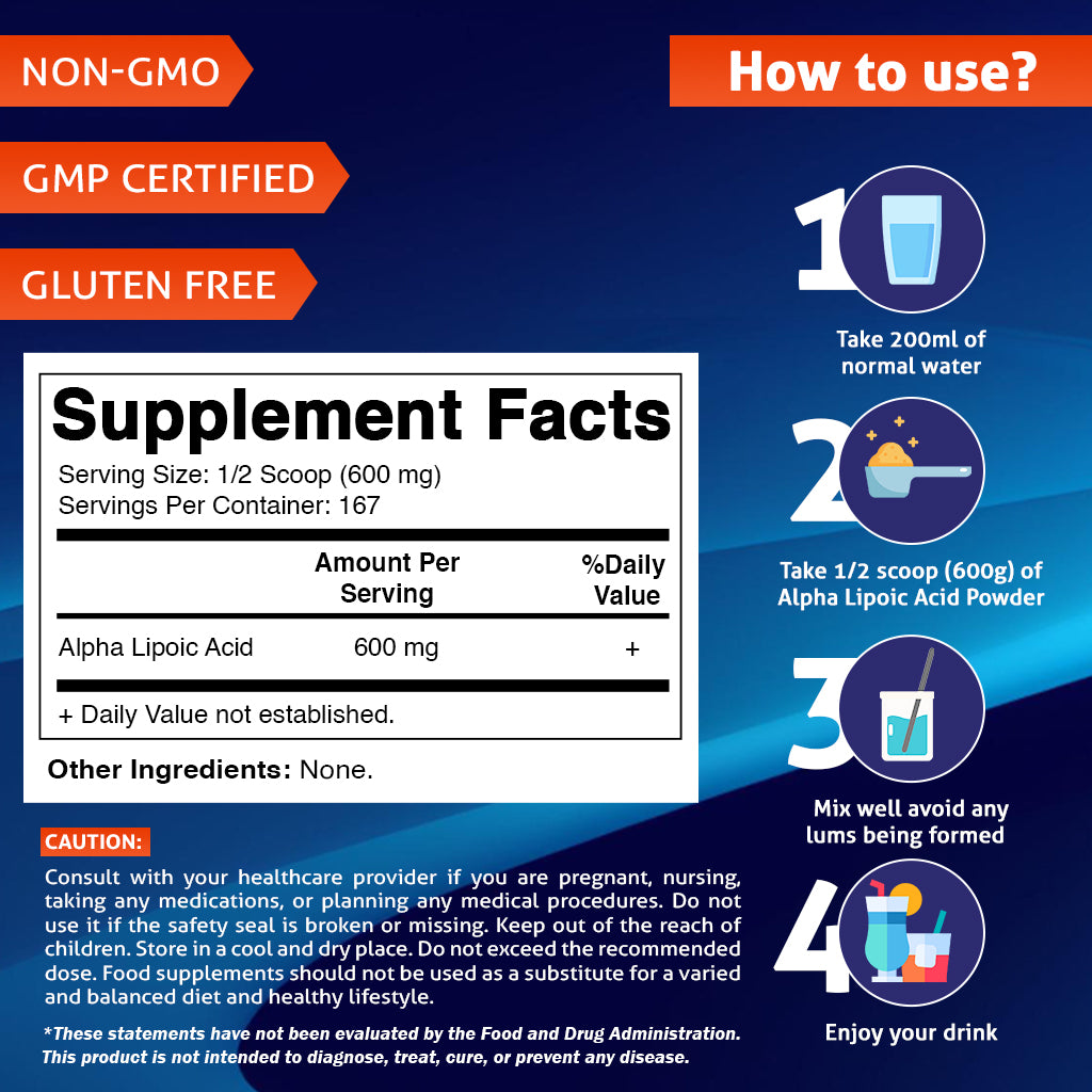 Pure Alpha Lipoic Acid (ALA) 600mg