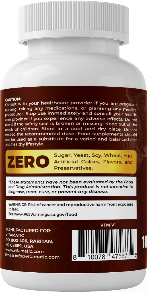 Vitamatic Grass-Fed Beef Liver Supplement, 180 Capsules