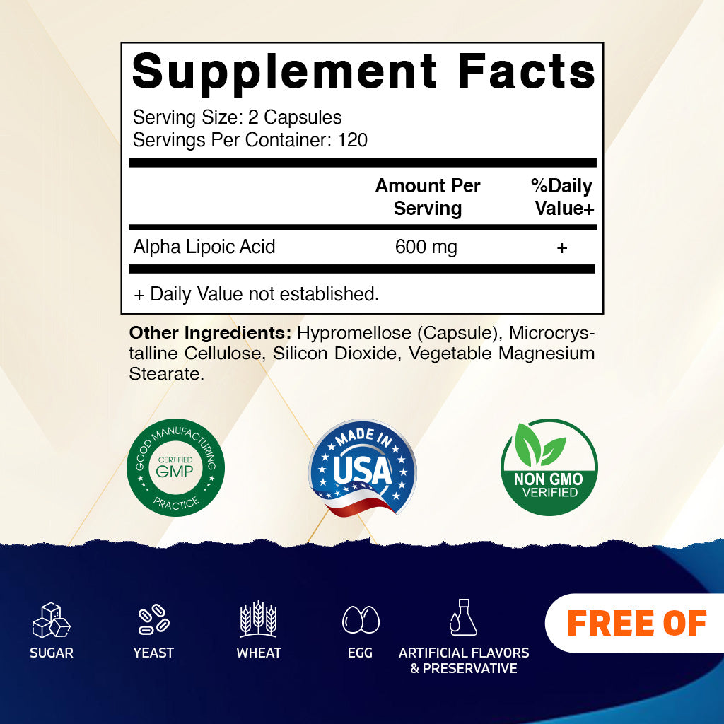 Alpha Lipoic Acid (ALA) 600mg Per Serving - 240 Vegetable Capsules