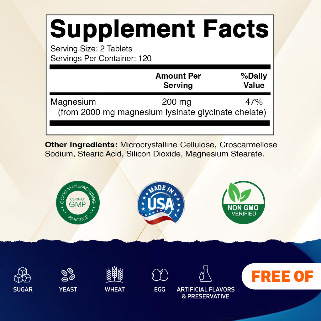 Vitamatic Magnesium as Glycinate Lysinate – 240 Tablets – 100% Chelated Magnesium