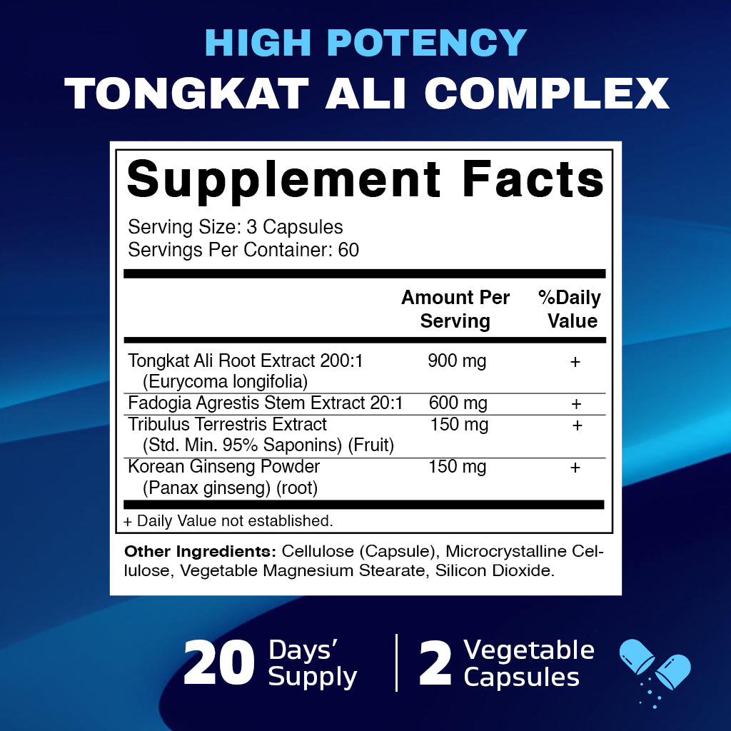 Tongkat Ali Extract 200 :1 Extract for Men (Longjack) Eurycoma Longifolia 1800 mg - 180 Capsules