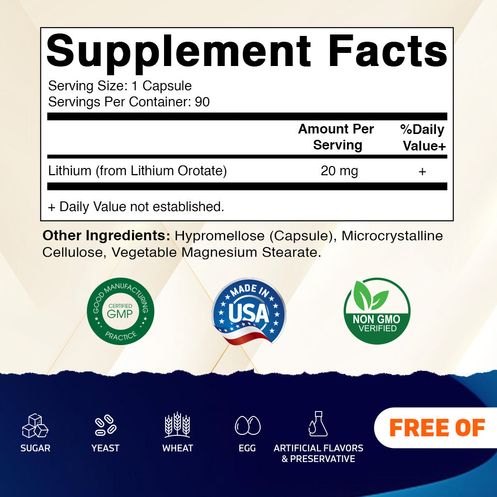 Lithium Orotate 20mg 90 Capsules