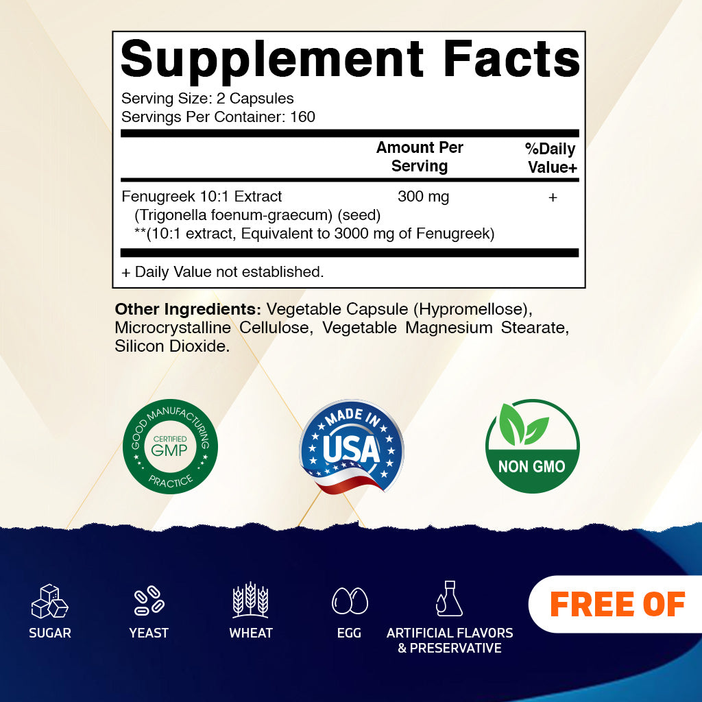 Fenugreek Capsules 3000mg - 320 Vegetarian Capsules
