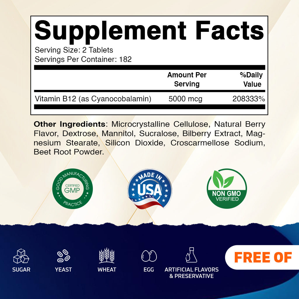 Vitamin B12 5000 mcg per Serving Fast Dissolve 365 Tablets