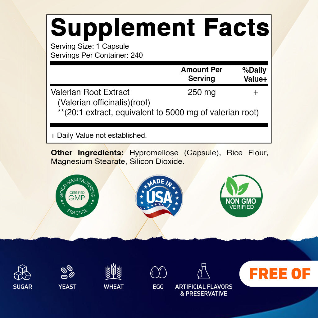 Valerian Root 5000 mg Equivalent per Capsule - 240 Capsules