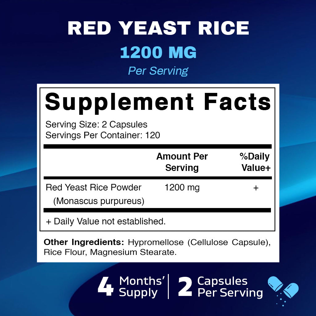 Red Yeast Rice 1200mg. Capsules - 240 Count