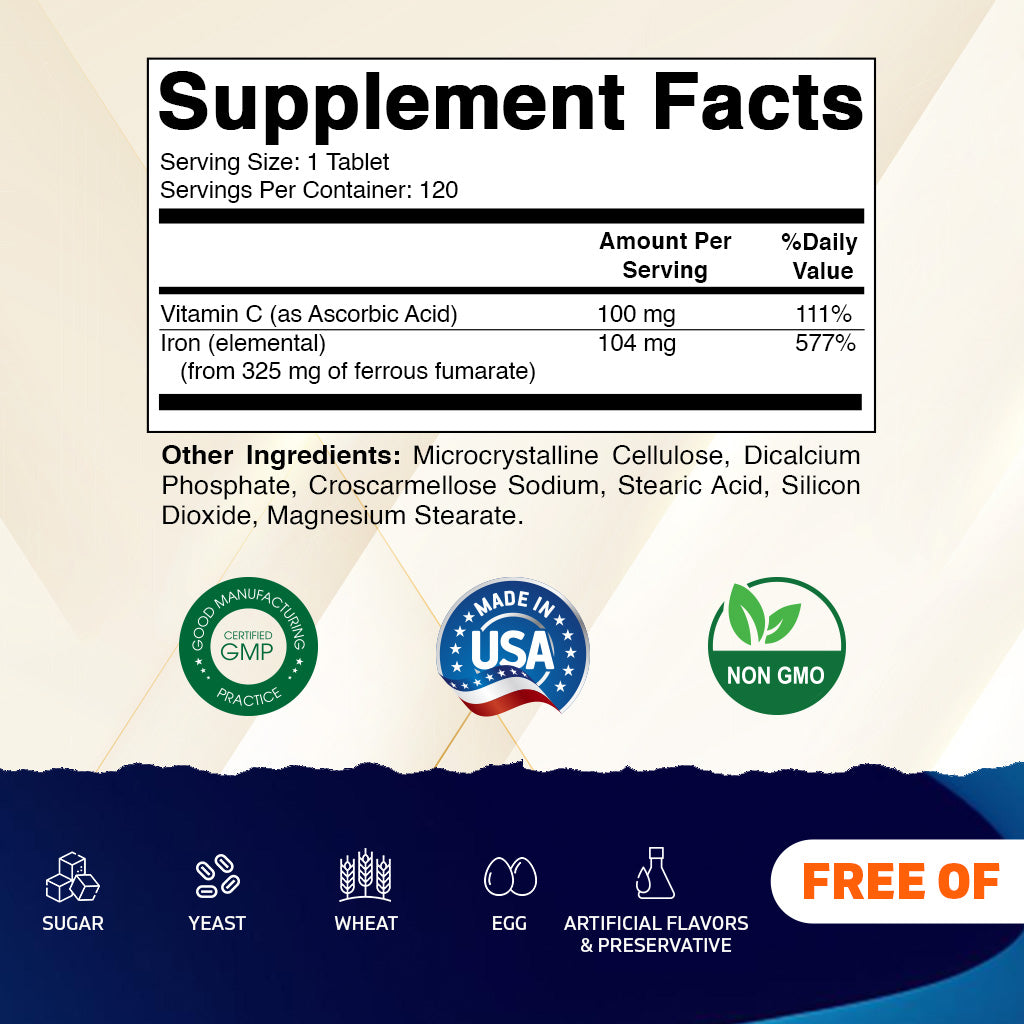 Ferrous Fumarate 325 mg + Vitamin C 100 mg - 120 Tablets