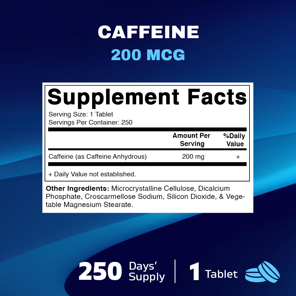 Caffeine Pills 200mg - 250 Vegetarian Tablets