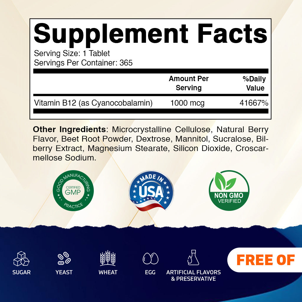Vitamin B12 1000 mcg - 365 Fast Dissolve Tablets