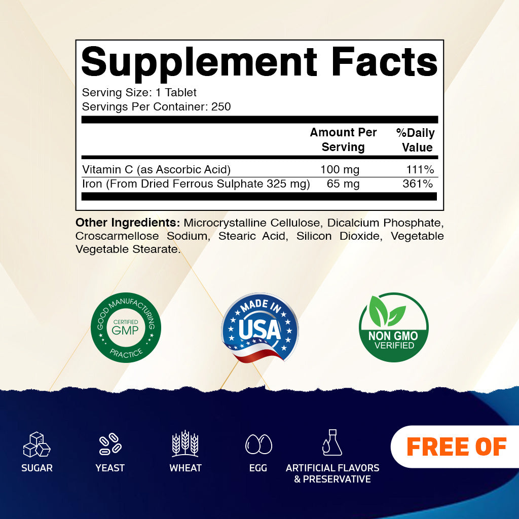 Ferrous Sulphate 325mg Vitamin C 100mg - 250 Coated Tablets