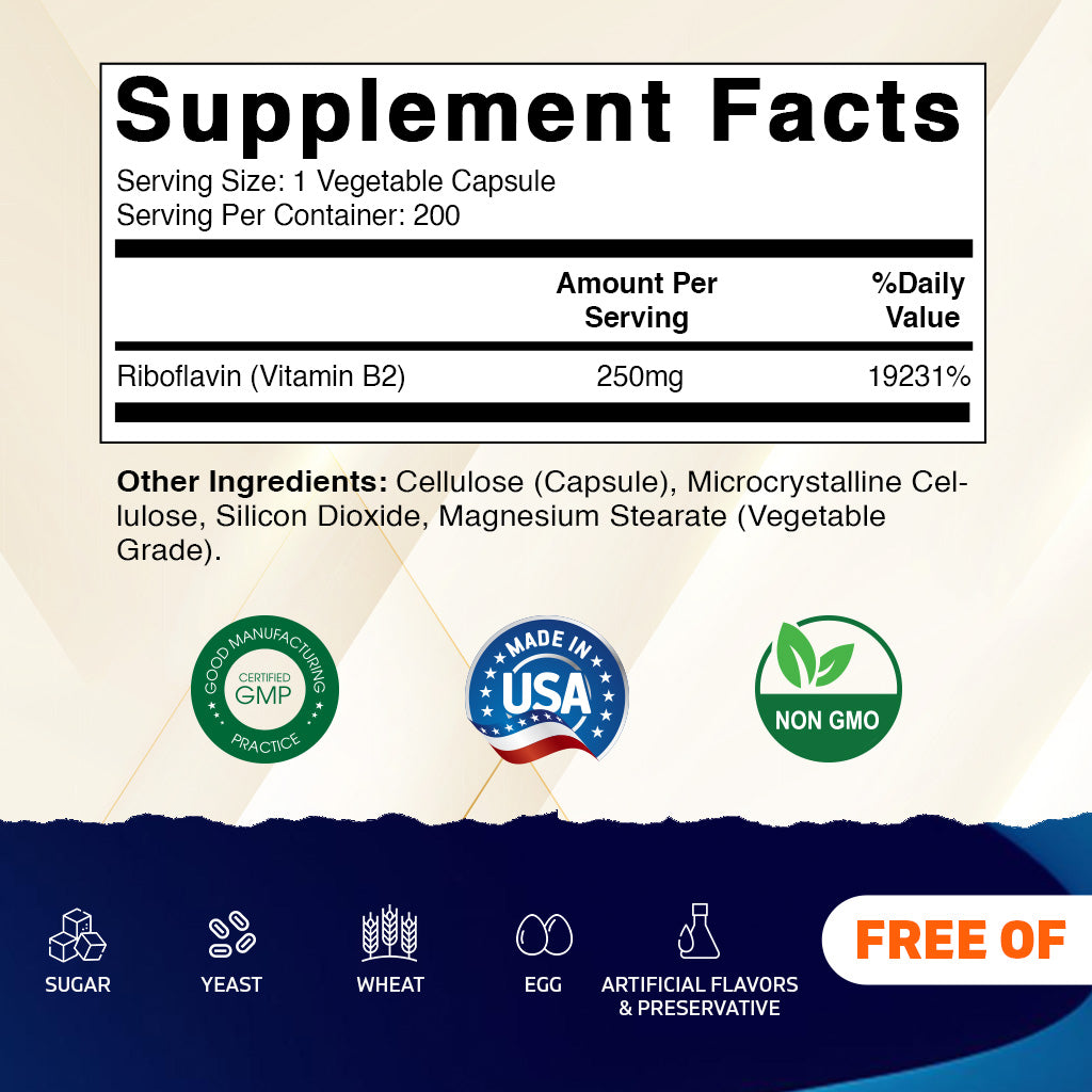 Vitamin B2 250 mg - 200 Capsules