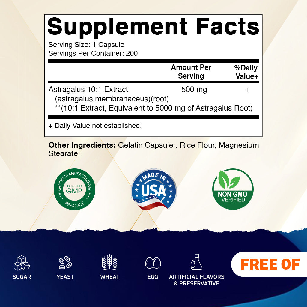 Astragalus 5000mg per serving - 200 Vegetarian Capsules