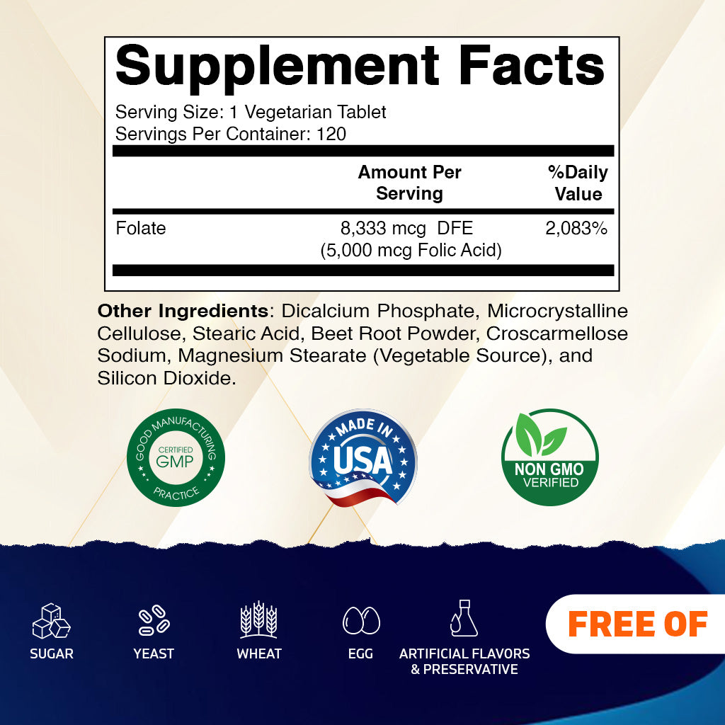 Folic Acid 5mg - 120 Tablets