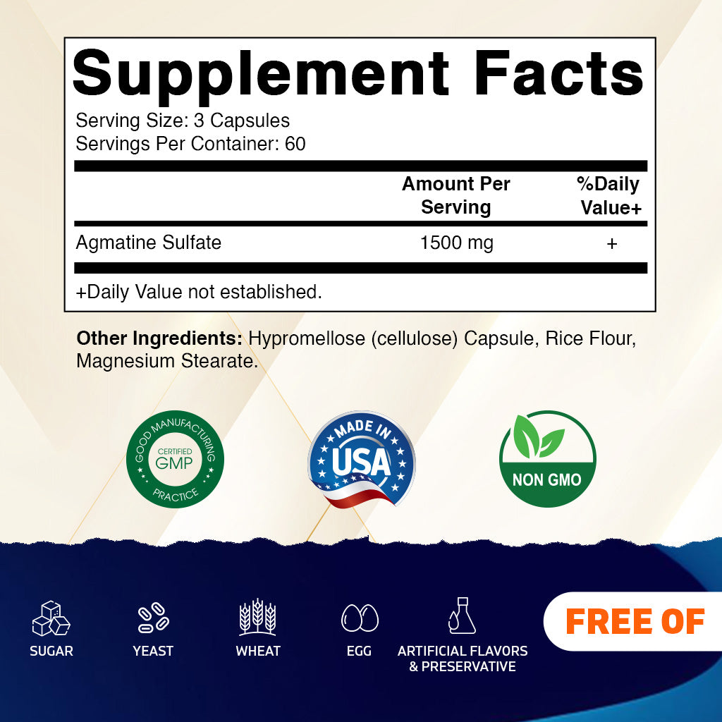 Vitamatic Agmatine Sulfate 1500mg Per Serving - 180 Veg Capsules