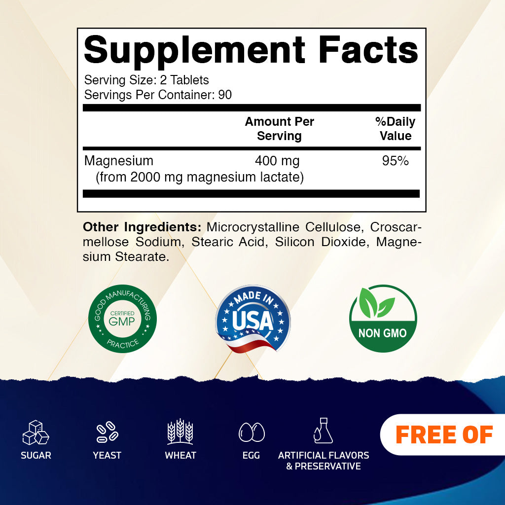 Magnesium Lactate 2000mg per Serving – 180 Tablets