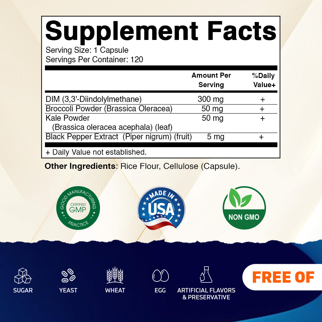 DIM Supplement Complex for Women & Men 300mg 120 Veg Capsules