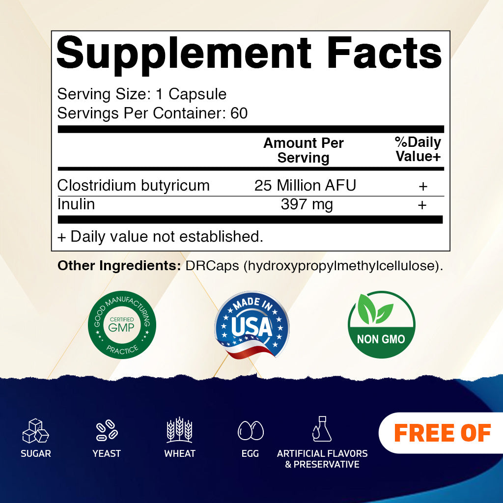 Clostridium butyricum 25 Million AFU - 60 DRCapsules