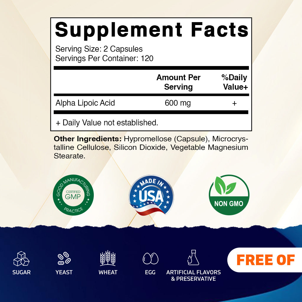 Alpha Lipoic Acid (ALA) 600mg Per Serving - 240 Vegetable Capsules