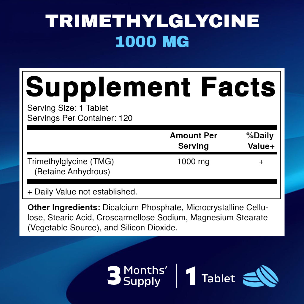 TMG Supplements 1000mg - 120 Vegetarian Tablets