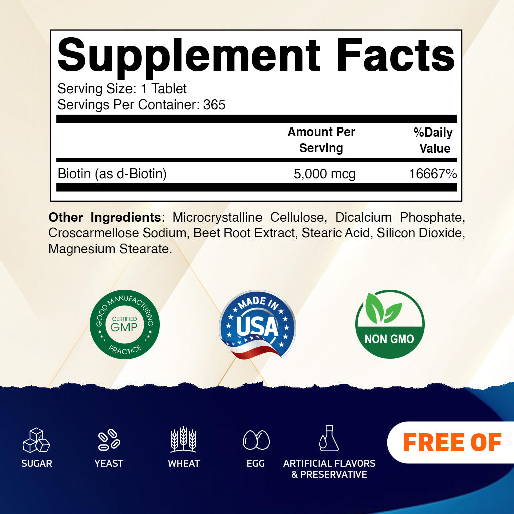 Biotin 5000mcg - 365 Vegan Tablets
