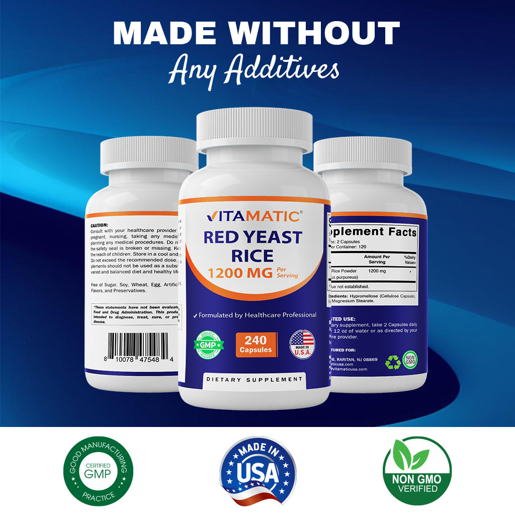 Red Yeast Rice 1200mg. Capsules - 240 Count