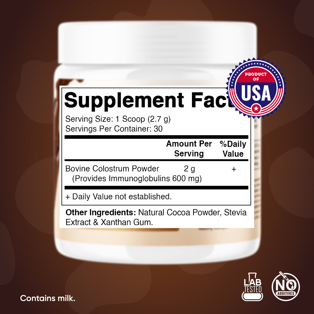 Bovine Colostrum 30% IgG Powder 30 Servings - Chocolate Flavor - 81 Gram