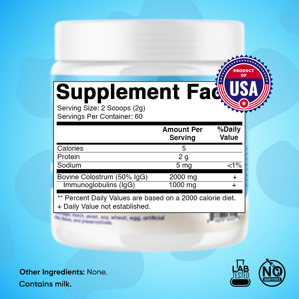 Bovine Colostrum Powder - 50% Highest IgG - 60 Servings (Unflavored)