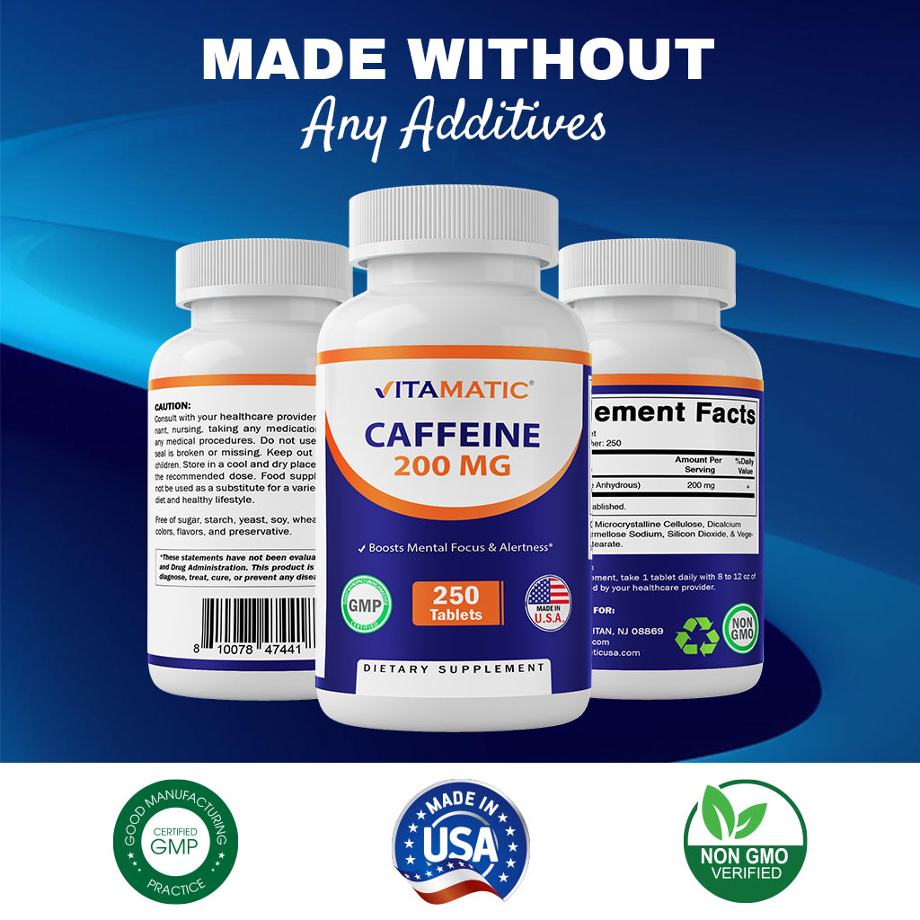 Caffeine Pills 200mg - 250 Vegetarian Tablets