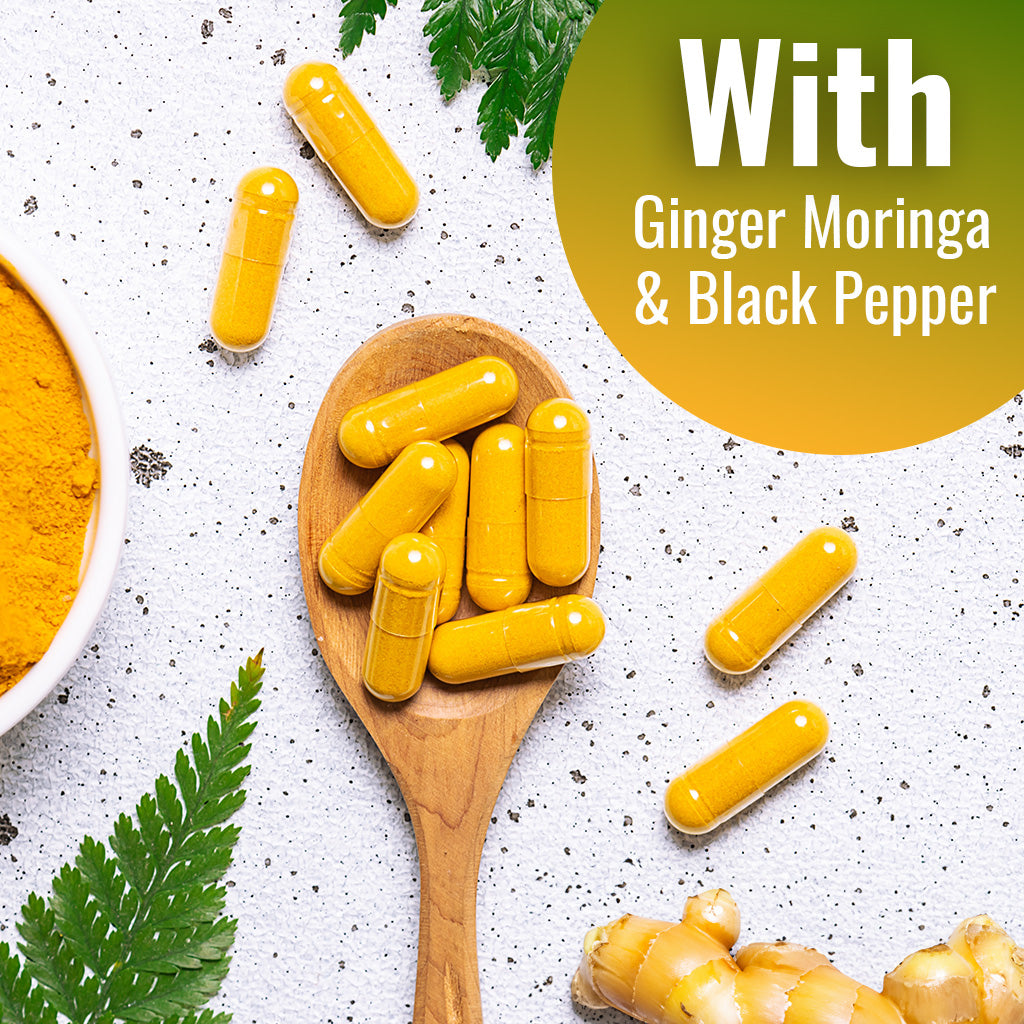Turmeric Curcumin 3000mg, 95% Curcuminoids, Black Pepper, Ginger, Moringa - 120 Vegetable Capsules