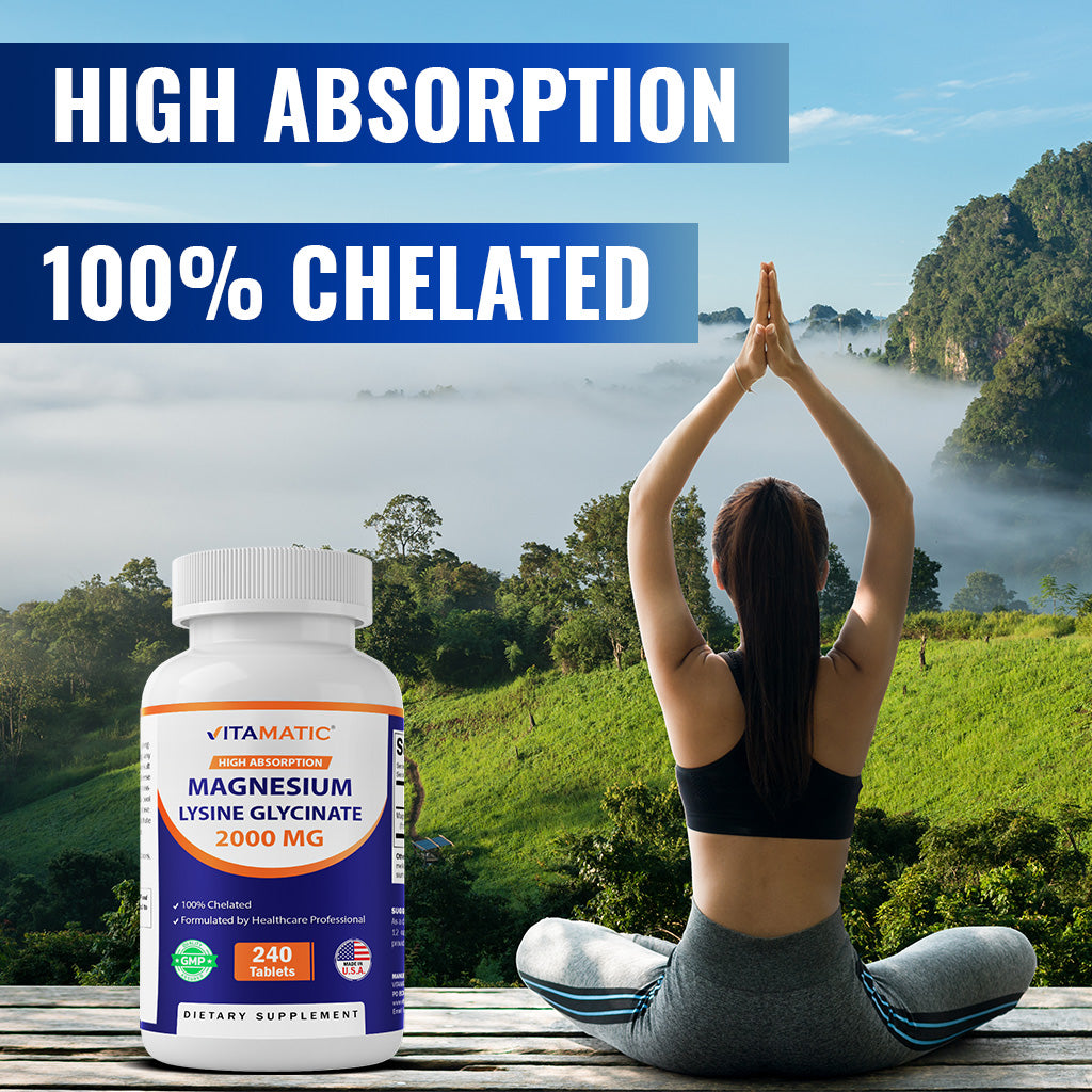 Vitamatic Magnesium as Glycinate Lysinate – 240 Tablets – 100% Chelated Magnesium