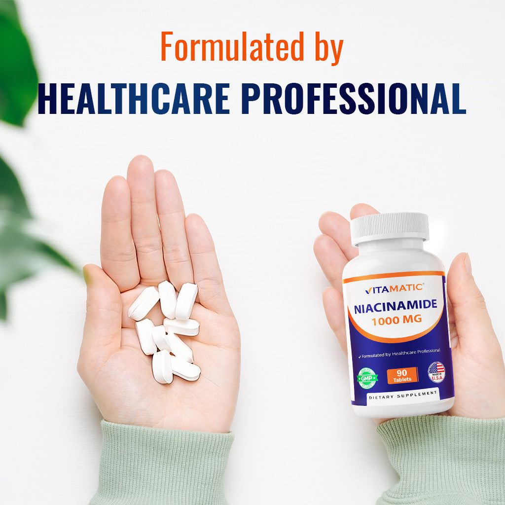Vitamatic Niacinamide 1000 mg 90 Tablets - Flush Free Vitamin B3