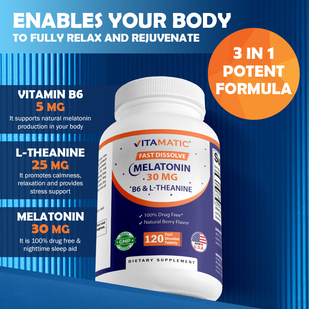 Melatonin 30 mg with L-Theanine & B6 120 Fast Dissolve Tablets
